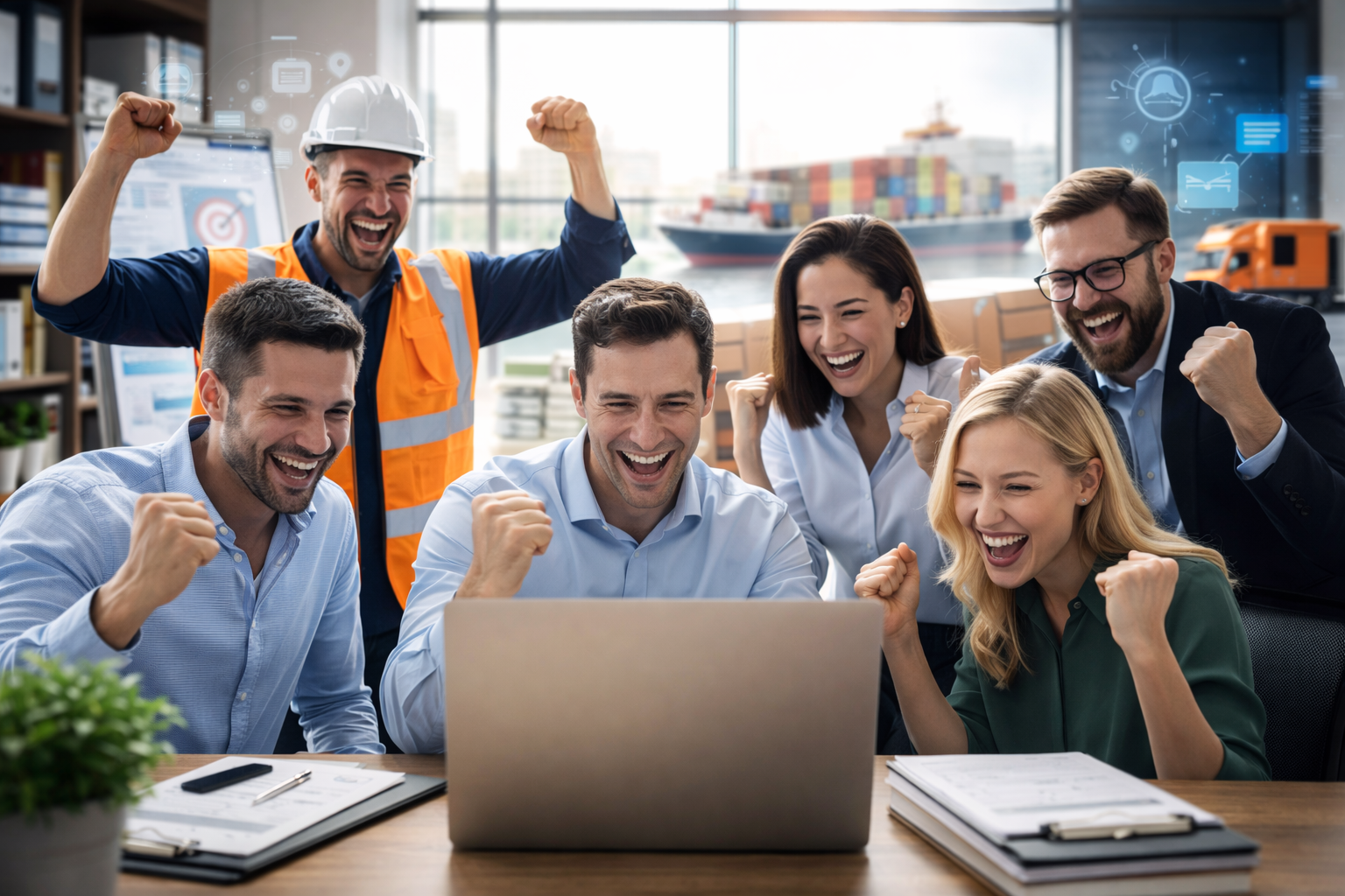 Team happy over digital marketing for logistics and its impact on the customer experience