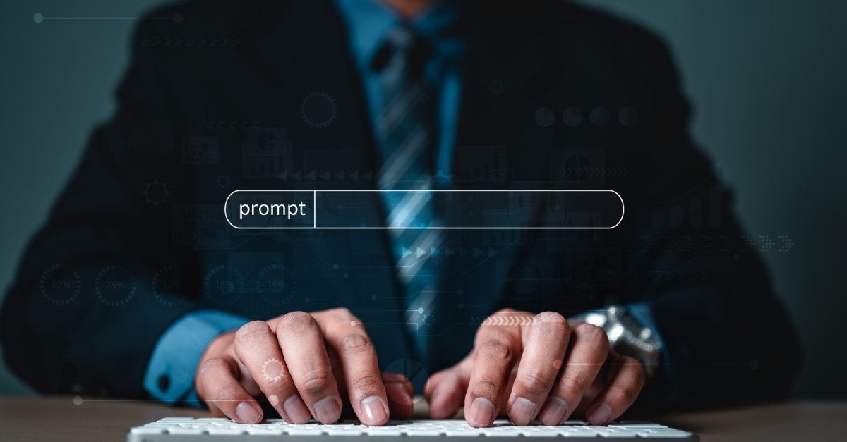 man typing prompt into generative AI for content marketing