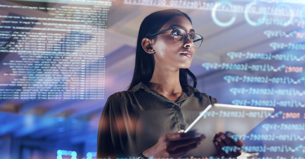 woman considering the impact of AI in business and marketing