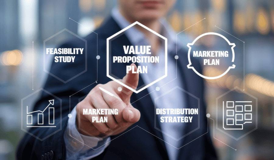 value propositions in B2B marketing represented by person touching digital interface
